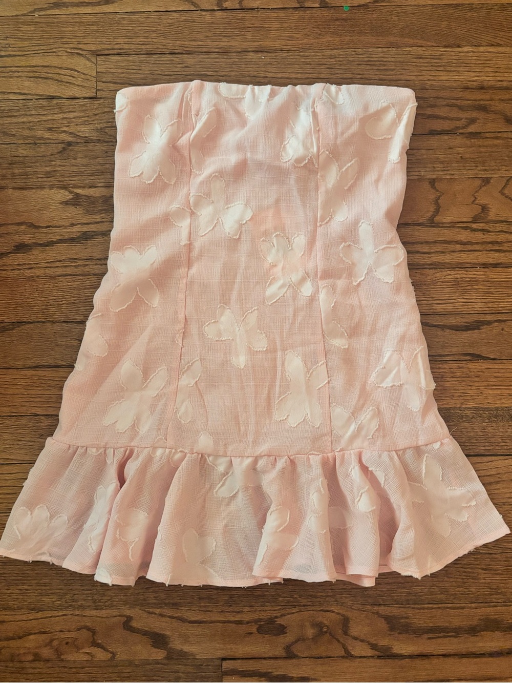 Peppermayo Pink Strapless Mini Dress with Ruffle Hem